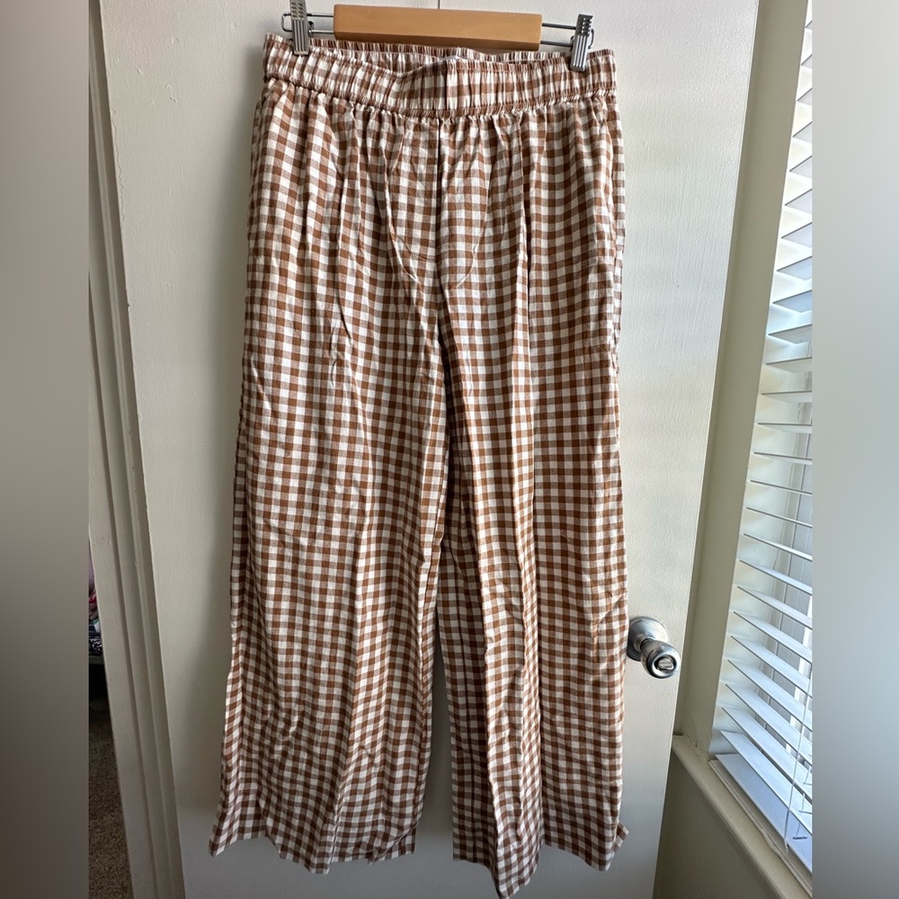 Shiny by Nature Brown Gingham Wide-Leg Pants